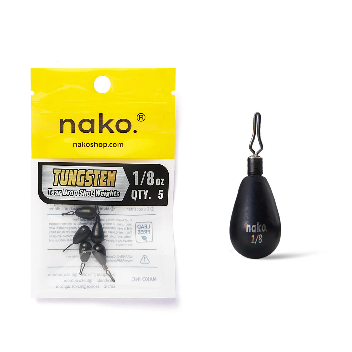 Tungsten Tear Drop Shot Weights 5 weights per pack