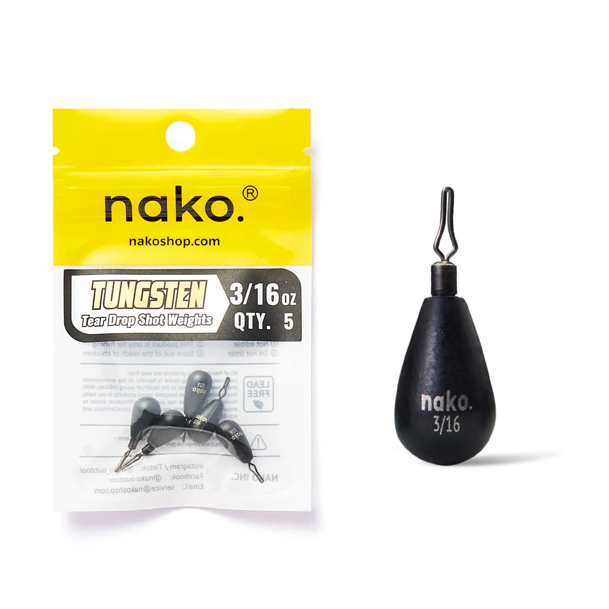 Tungsten Tear Drop Shot Weights 5 weights per pack